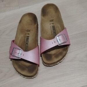 Birkenstock Madrid Single Strap Sandals in Icy Metallic Fuchsia Tulip 36